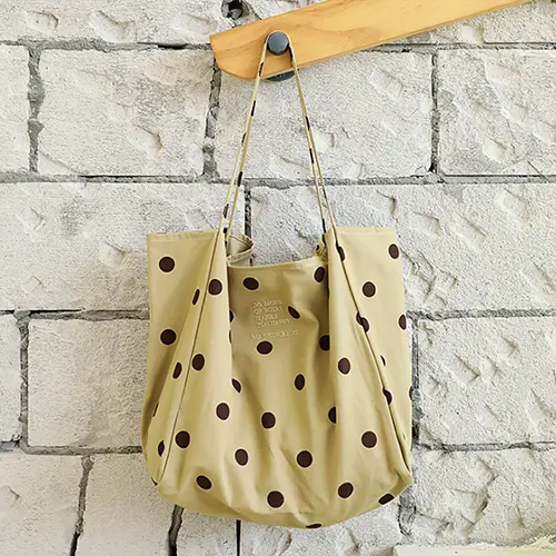 Polka Dot Canvas Tote Bag with Large Capacity and Casual Style